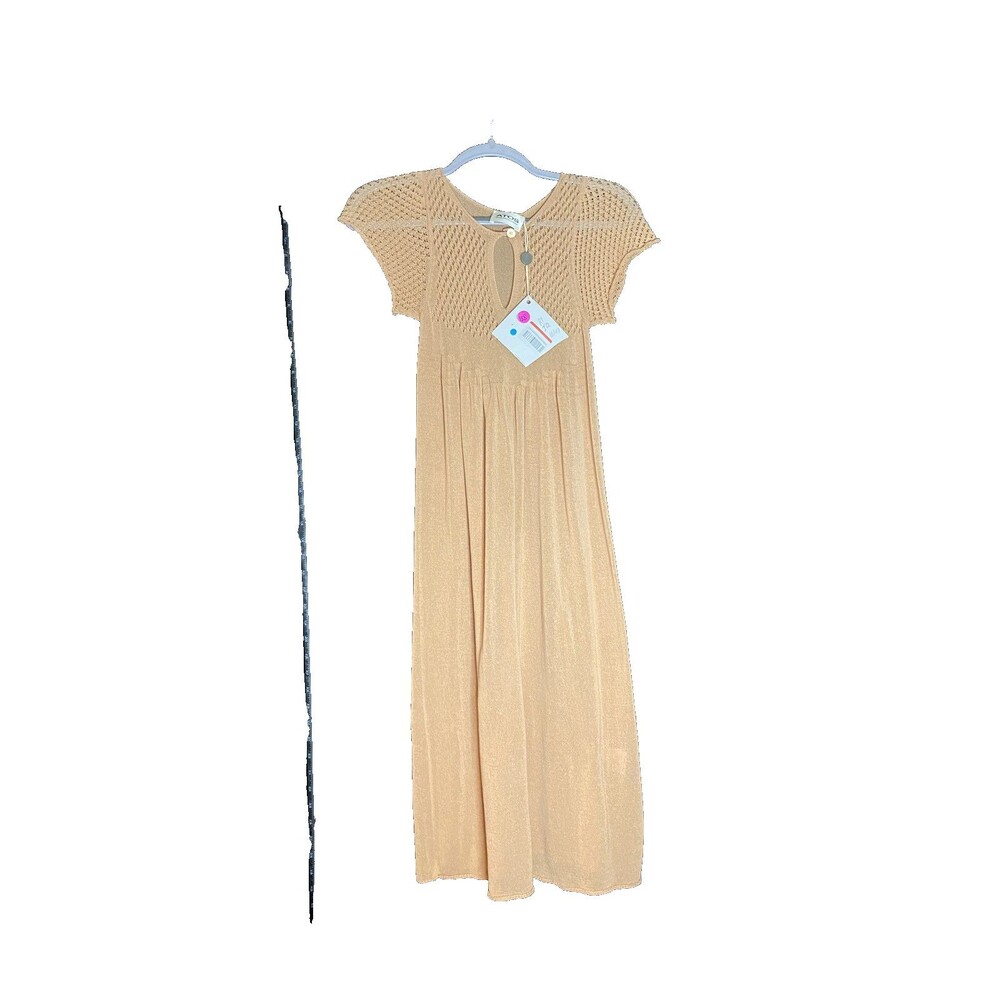 Atos Lombardini Women's Beige Short Sleeve Knit Midi Dress Size S NWT